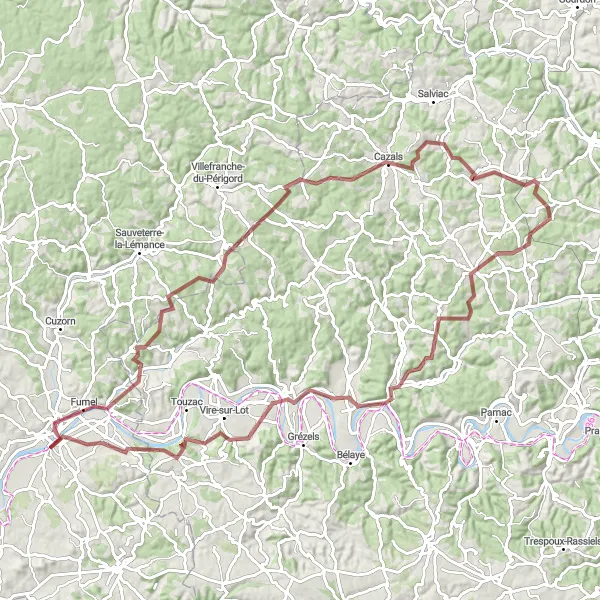 Map miniature of "The Gravel Adventure" cycling inspiration in Aquitaine, France. Generated by Tarmacs.app cycling route planner