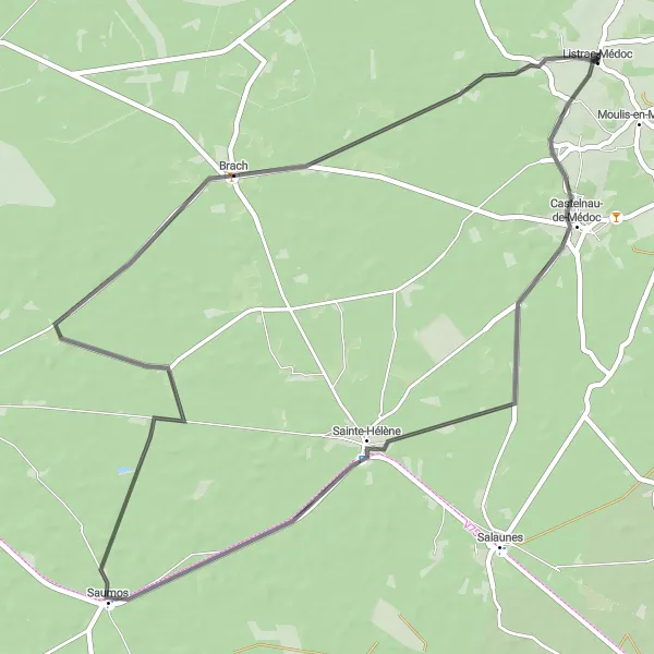 Miniatua del mapa de inspiración ciclista "Ruta del Vino en Médoc" en Aquitaine, France. Generado por Tarmacs.app planificador de rutas ciclistas