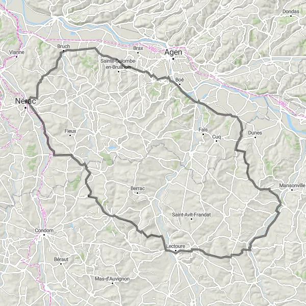 Miniature de la carte de l'inspiration cycliste "Circuit de la Romieu" dans la Aquitaine, France. Générée par le planificateur d'itinéraire cycliste Tarmacs.app