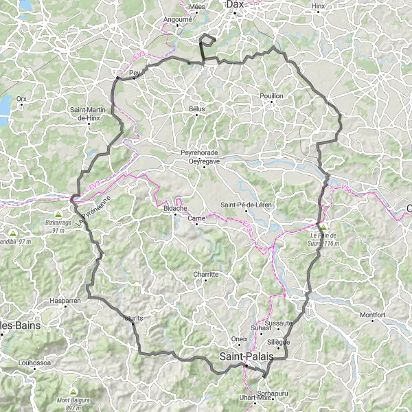 Miniatua del mapa de inspiración ciclista "Gran Ruta por Aquitania" en Aquitaine, France. Generado por Tarmacs.app planificador de rutas ciclistas