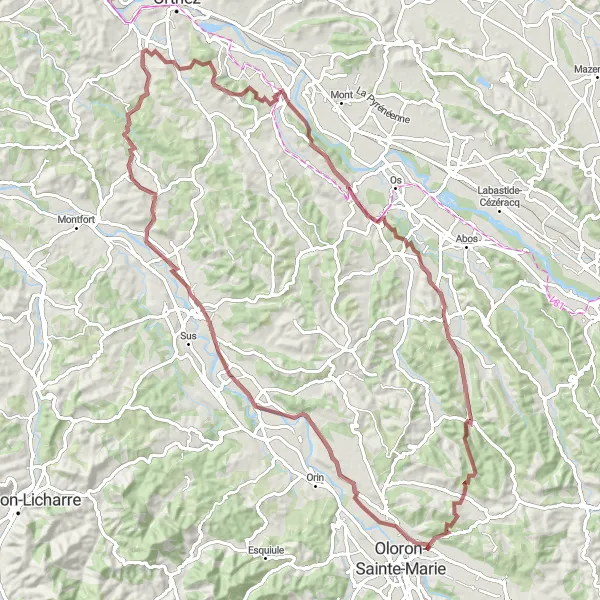 Miniature de la carte de l'inspiration cycliste "Parcours des Coteaux" dans la Aquitaine, France. Générée par le planificateur d'itinéraire cycliste Tarmacs.app