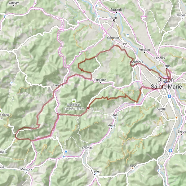 Map miniature of "Gravel Route 1" cycling inspiration in Aquitaine, France. Generated by Tarmacs.app cycling route planner