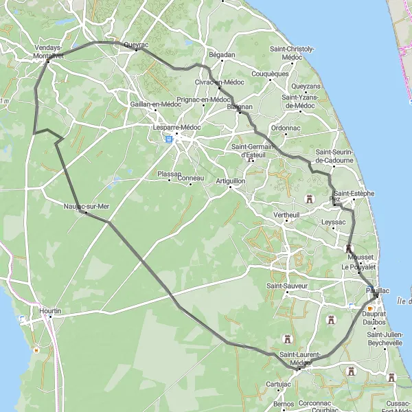 Map miniature of "Coastal Delight" cycling inspiration in Aquitaine, France. Generated by Tarmacs.app cycling route planner