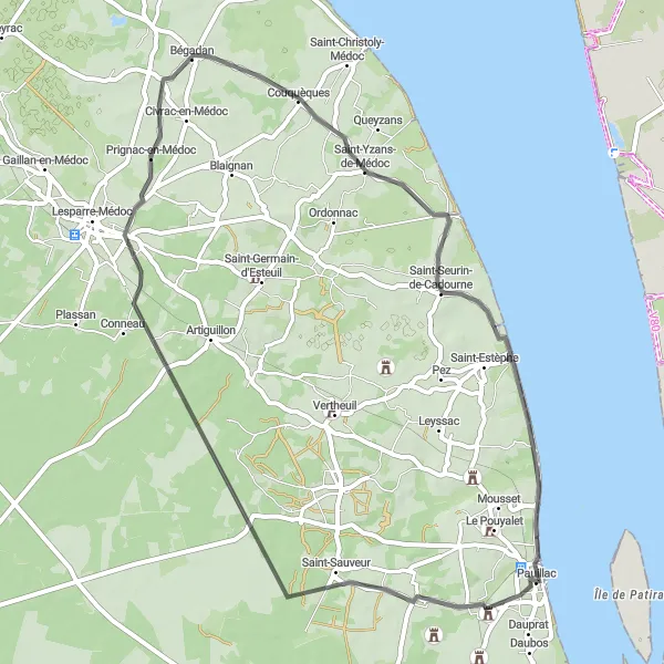 Map miniature of "Pauillac to Saint-Seurin-de-Cadourne Loop" cycling inspiration in Aquitaine, France. Generated by Tarmacs.app cycling route planner