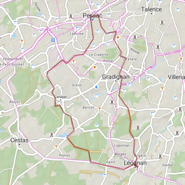 Map miniature of "Cycle through Léognan and Canéjan" cycling inspiration in Aquitaine, France. Generated by Tarmacs.app cycling route planner