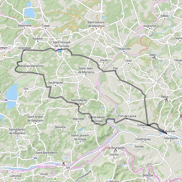 Map miniature of "Scenic Cycling Route of Sainte-Marie-de-Gosse" cycling inspiration in Aquitaine, France. Generated by Tarmacs.app cycling route planner