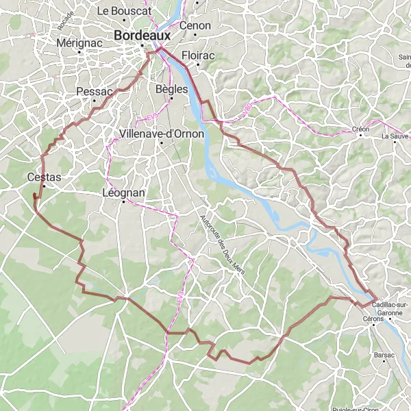 Miniatua del mapa de inspiración ciclista "Ruta desafiante a través de Saint-Michel-de-Rieufret y Cestas" en Aquitaine, France. Generado por Tarmacs.app planificador de rutas ciclistas
