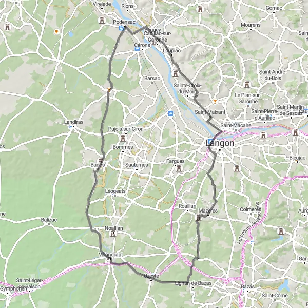 Miniature de la carte de l'inspiration cycliste "Béguey - Villandraut Boucle" dans la Aquitaine, France. Générée par le planificateur d'itinéraire cycliste Tarmacs.app