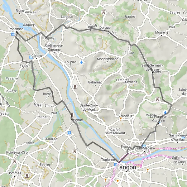 Map miniature of "Discover the Historic Graves Region" cycling inspiration in Aquitaine, France. Generated by Tarmacs.app cycling route planner