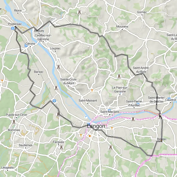 Miniature de la carte de l'inspiration cycliste "Omet - Benaudin Route" dans la Aquitaine, France. Générée par le planificateur d'itinéraire cycliste Tarmacs.app