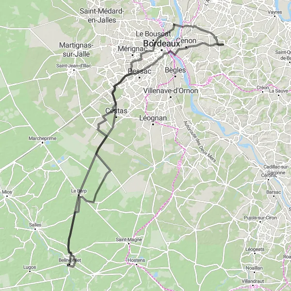 Map miniature of "Château du Prince Noir Loop" cycling inspiration in Aquitaine, France. Generated by Tarmacs.app cycling route planner