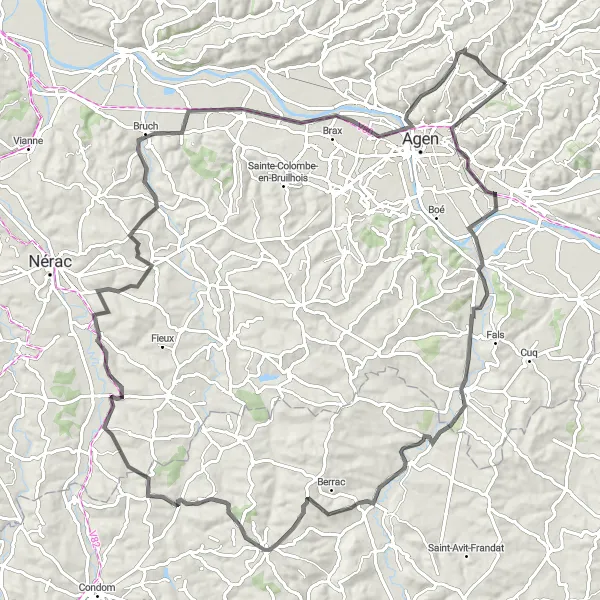 Map miniature of "Scenic Cycling Tour to La Romieu" cycling inspiration in Aquitaine, France. Generated by Tarmacs.app cycling route planner