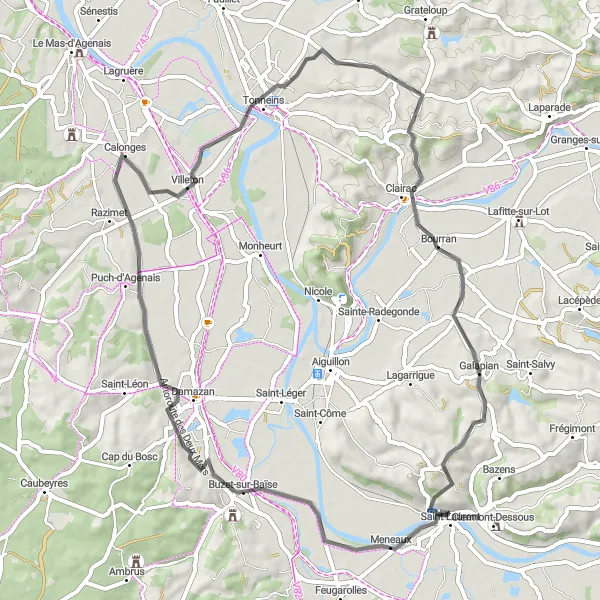 Miniature de la carte de l'inspiration cycliste "Boucle à vélo de Port-Sainte-Marie" dans la Aquitaine, France. Générée par le planificateur d'itinéraire cycliste Tarmacs.app