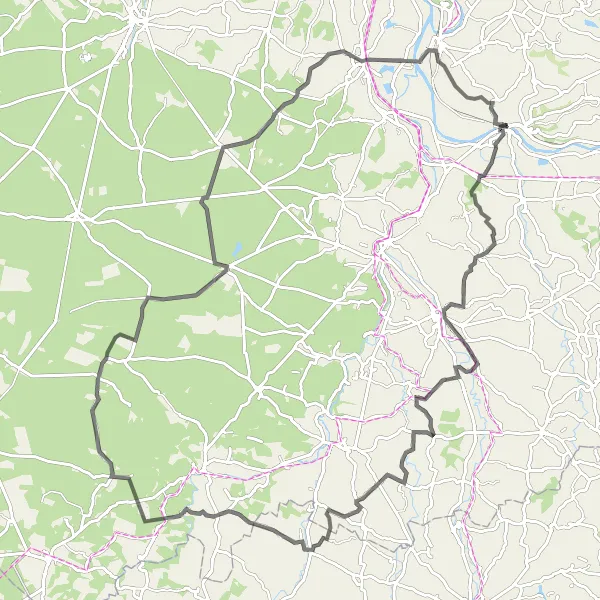 Miniature de la carte de l'inspiration cycliste "Parcours des Châteaux de l'Albret" dans la Aquitaine, France. Générée par le planificateur d'itinéraire cycliste Tarmacs.app