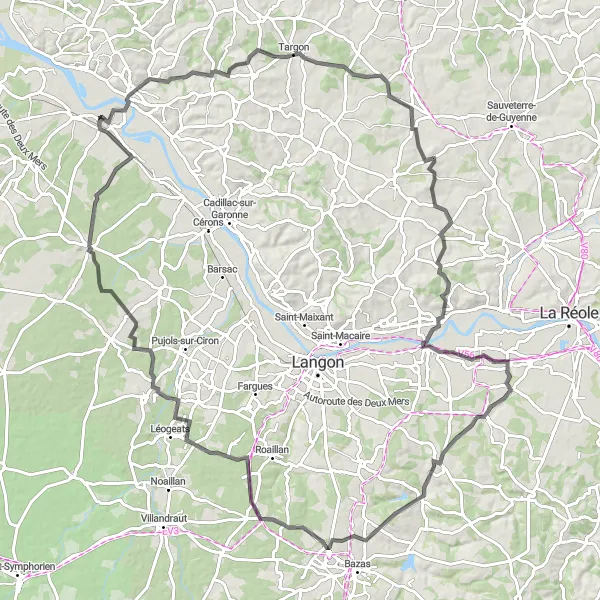 Map miniature of "The Rolling Hills Tour" cycling inspiration in Aquitaine, France. Generated by Tarmacs.app cycling route planner