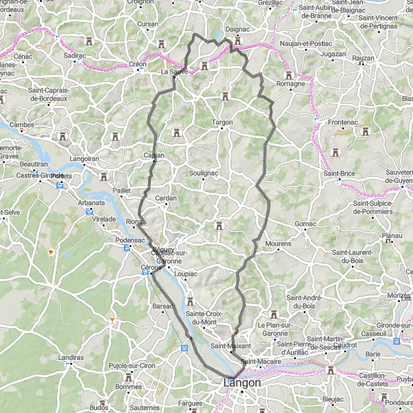 Map miniature of "Riverside Adventure" cycling inspiration in Aquitaine, France. Generated by Tarmacs.app cycling route planner