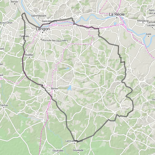Miniatua del mapa de inspiración ciclista "Descubriendo Romestaing en Bicicleta de Carretera" en Aquitaine, France. Generado por Tarmacs.app planificador de rutas ciclistas