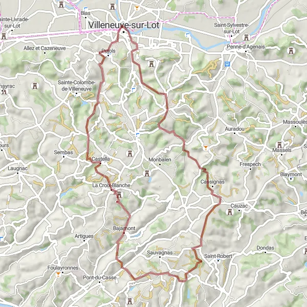 Map miniature of "Gravel Adventure" cycling inspiration in Aquitaine, France. Generated by Tarmacs.app cycling route planner