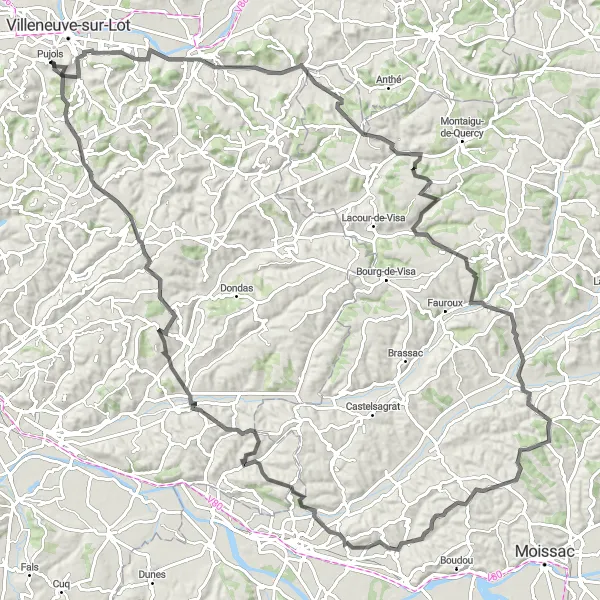 Miniatua del mapa de inspiración ciclista "Desafío Montañoso de Aquitaine" en Aquitaine, France. Generado por Tarmacs.app planificador de rutas ciclistas