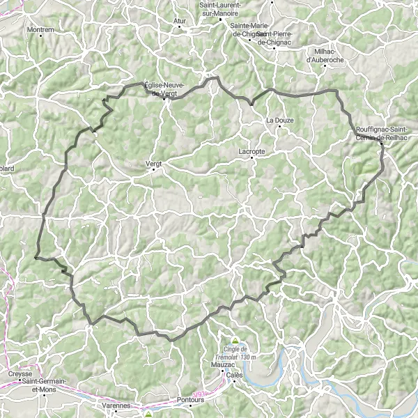 Map miniature of "Exploring the Countryside" cycling inspiration in Aquitaine, France. Generated by Tarmacs.app cycling route planner