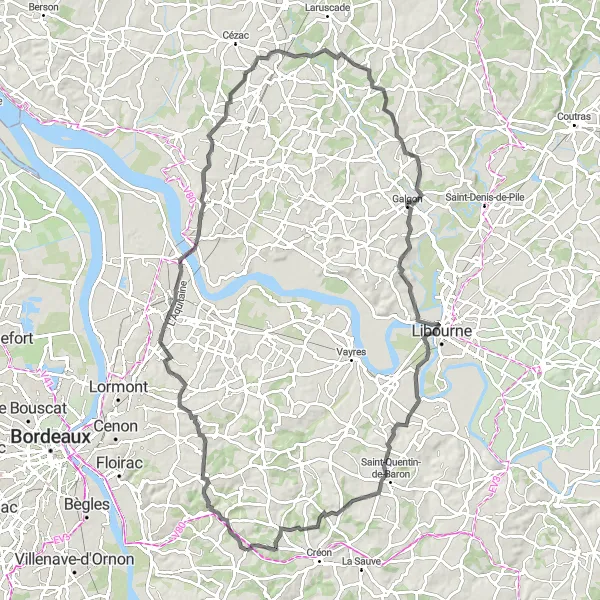 Miniatua del mapa de inspiración ciclista "Ruta de los Castillos y Viñedos" en Aquitaine, France. Generado por Tarmacs.app planificador de rutas ciclistas