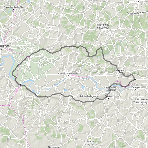 Map miniature of "Saint-Seurin-de-Prats Loop" cycling inspiration in Aquitaine, France. Generated by Tarmacs.app cycling route planner