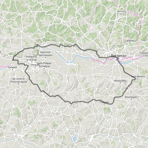 Map miniature of "Fougueyrolles Loop" cycling inspiration in Aquitaine, France. Generated by Tarmacs.app cycling route planner