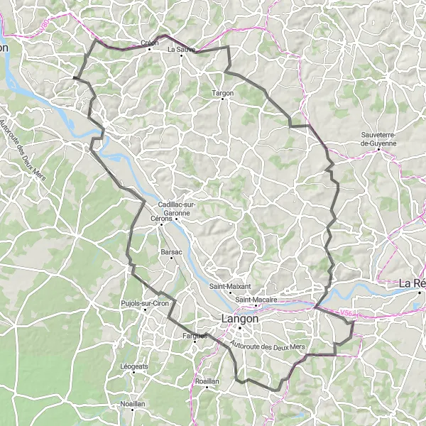 Map miniature of "The River Garonne Adventure" cycling inspiration in Aquitaine, France. Generated by Tarmacs.app cycling route planner