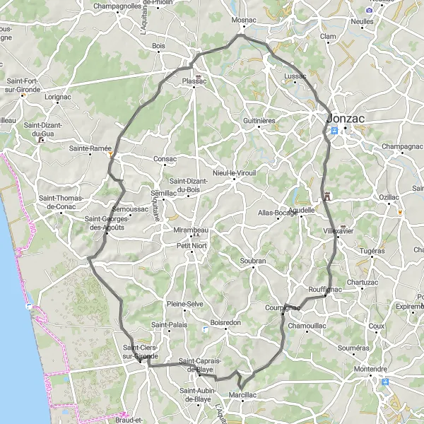 Map miniature of "Rustic Villages and Picturesque Countryside" cycling inspiration in Aquitaine, France. Generated by Tarmacs.app cycling route planner