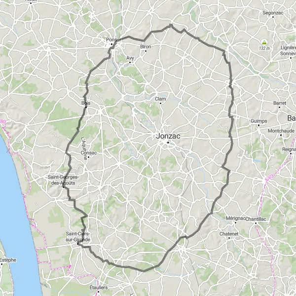 Map miniature of "Châteaux Explorer" cycling inspiration in Aquitaine, France. Generated by Tarmacs.app cycling route planner