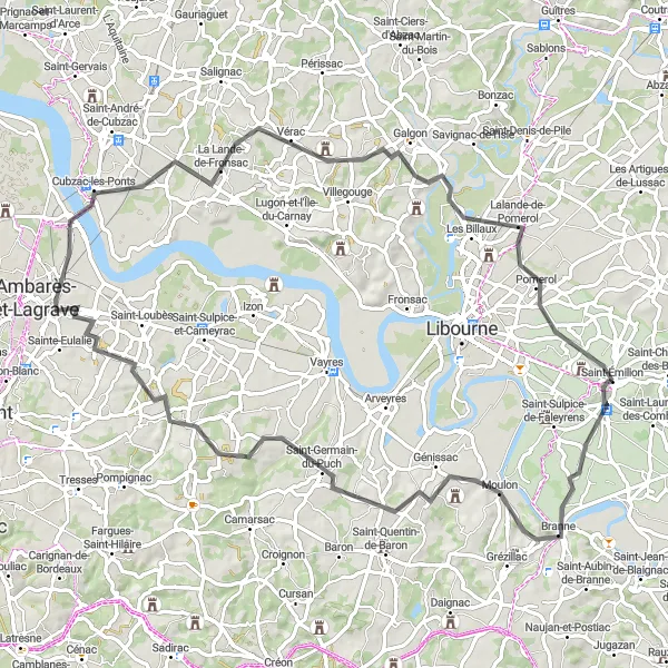 Map miniature of "The Cardinal's Ride" cycling inspiration in Aquitaine, France. Generated by Tarmacs.app cycling route planner