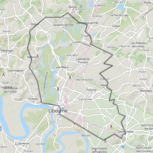 Map miniature of "The King's Tower and Panoramic Table" cycling inspiration in Aquitaine, France. Generated by Tarmacs.app cycling route planner