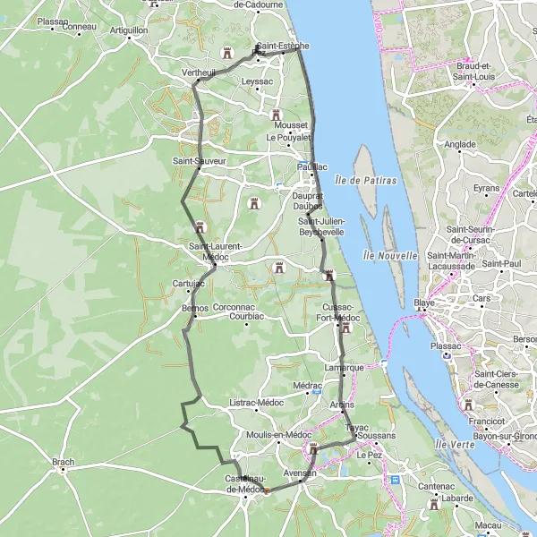 Map miniature of "Pauillac Loop" cycling inspiration in Aquitaine, France. Generated by Tarmacs.app cycling route planner