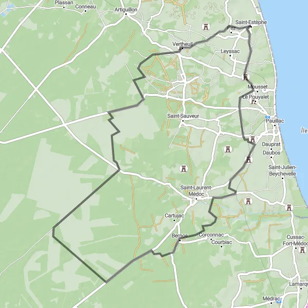 Map miniature of "Château Cos Labory Loop" cycling inspiration in Aquitaine, France. Generated by Tarmacs.app cycling route planner