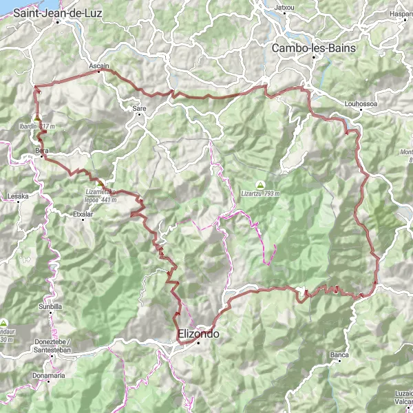 Map miniature of "The Mountain Challenge" cycling inspiration in Aquitaine, France. Generated by Tarmacs.app cycling route planner