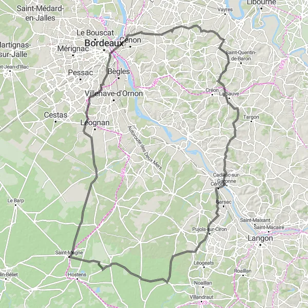 Map miniature of "Châteaux and Breathtaking Landscapes" cycling inspiration in Aquitaine, France. Generated by Tarmacs.app cycling route planner