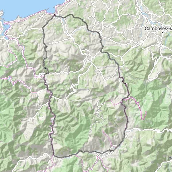 Map miniature of "Saint-Jean-de-Luz and Surrounding Villages" cycling inspiration in Aquitaine, France. Generated by Tarmacs.app cycling route planner