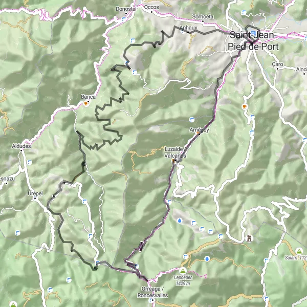 Map miniature of "The Pyrenees Adventure" cycling inspiration in Aquitaine, France. Generated by Tarmacs.app cycling route planner