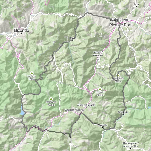 Map miniature of "Citadelle to Uhart-Cize Circuit" cycling inspiration in Aquitaine, France. Generated by Tarmacs.app cycling route planner