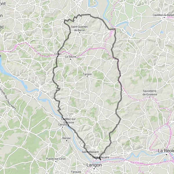 Map miniature of "Castles and Natural Beauty" cycling inspiration in Aquitaine, France. Generated by Tarmacs.app cycling route planner