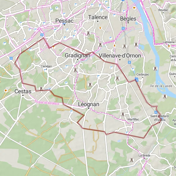 Miniatua del mapa de inspiración ciclista "Ruta de Grava a Château Belin" en Aquitaine, France. Generado por Tarmacs.app planificador de rutas ciclistas