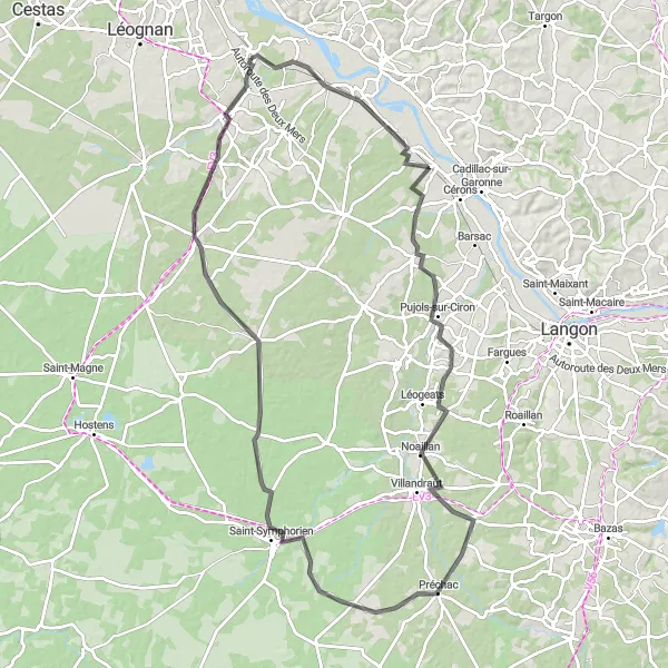 Miniatua del mapa de inspiración ciclista "Ruta Panorámica a La Brède" en Aquitaine, France. Generado por Tarmacs.app planificador de rutas ciclistas