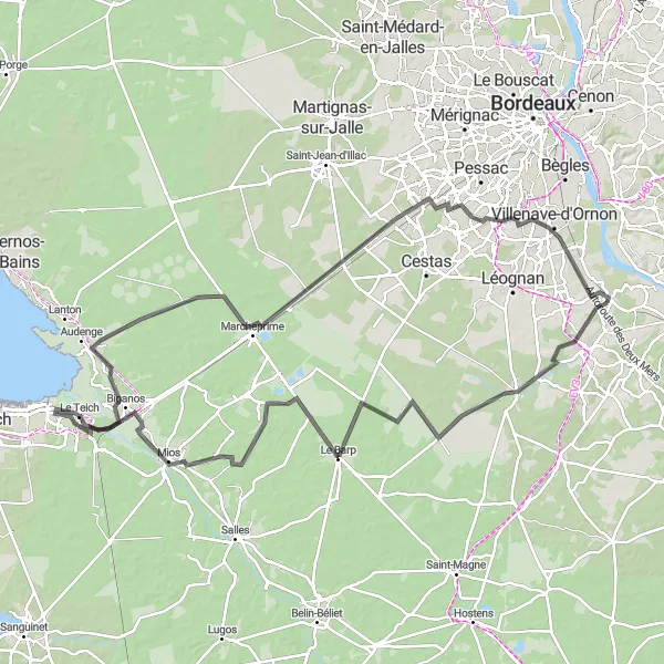 Miniatua del mapa de inspiración ciclista "Ruta Escénica por Aquitaine" en Aquitaine, France. Generado por Tarmacs.app planificador de rutas ciclistas