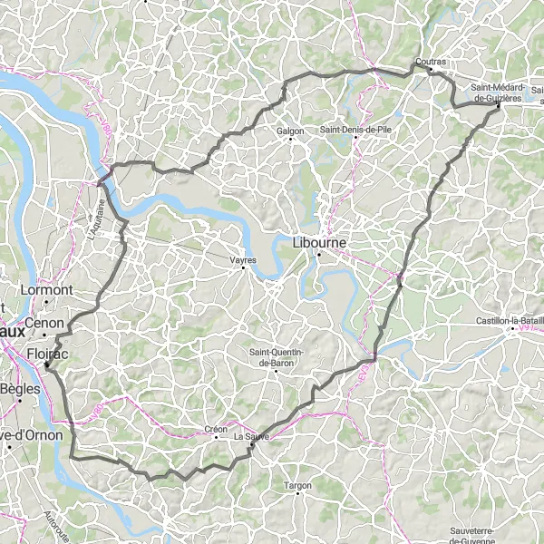 Map miniature of "Historic Treasures and Enchanting Landscapes" cycling inspiration in Aquitaine, France. Generated by Tarmacs.app cycling route planner