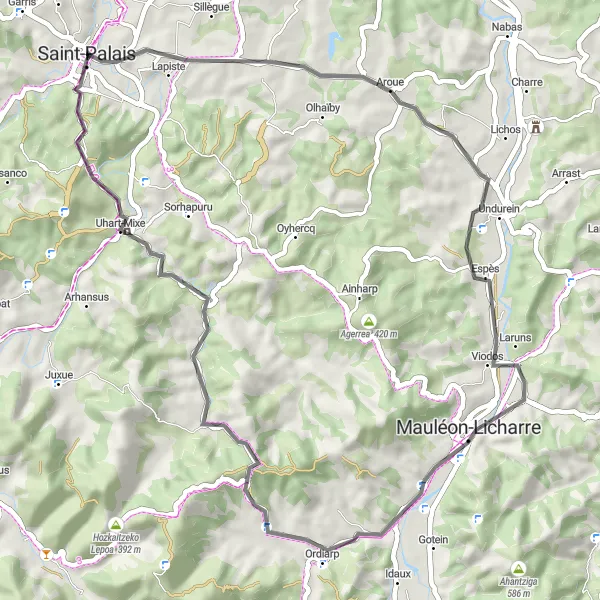 Map miniature of "Picturesque Landscapes: Saint-Palais to Aroue" cycling inspiration in Aquitaine, France. Generated by Tarmacs.app cycling route planner