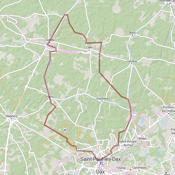 Map miniature of "Herm Gravel Ride" cycling inspiration in Aquitaine, France. Generated by Tarmacs.app cycling route planner