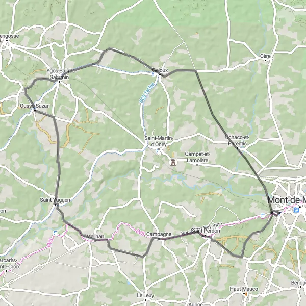 Map miniature of "Road Adventure to Saint-Podon" cycling inspiration in Aquitaine, France. Generated by Tarmacs.app cycling route planner