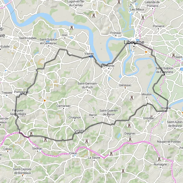 Map miniature of "Tizac-de-Curton Adventure" cycling inspiration in Aquitaine, France. Generated by Tarmacs.app cycling route planner