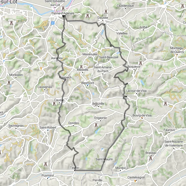 Miniature de la carte de l'inspiration cycliste "Parcours du Château de Ferrassou" dans la Aquitaine, France. Générée par le planificateur d'itinéraire cycliste Tarmacs.app
