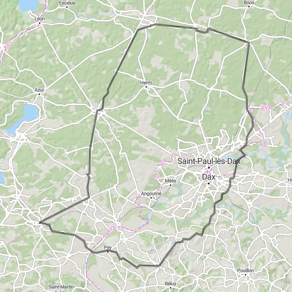 Map miniature of "The Hillside Challenge" cycling inspiration in Aquitaine, France. Generated by Tarmacs.app cycling route planner